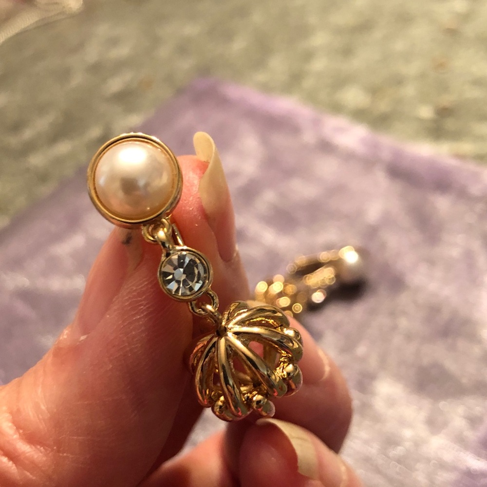 Anne Klein Gold-Tone Pearl and Crystal Drop Clip-On Earrings